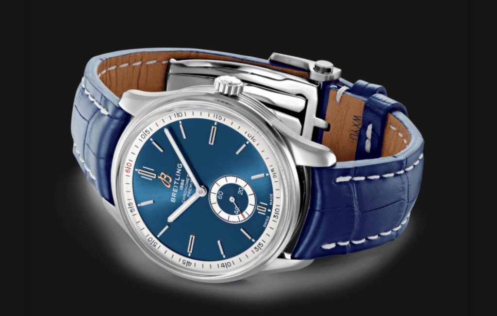 The blue dials fake watches have blue leather straps.