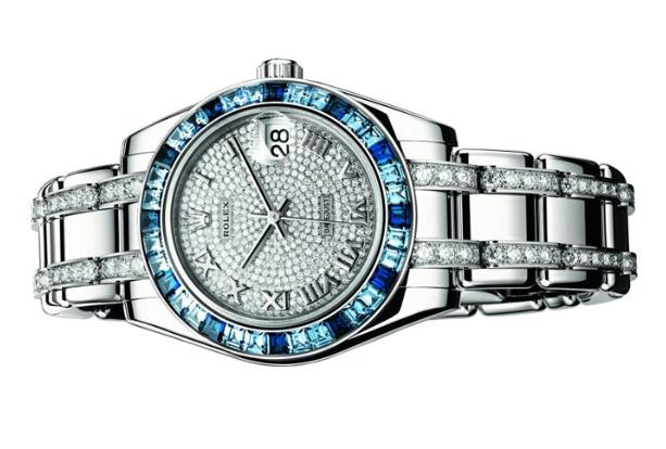 The female copy watches have diamond-paved dials.