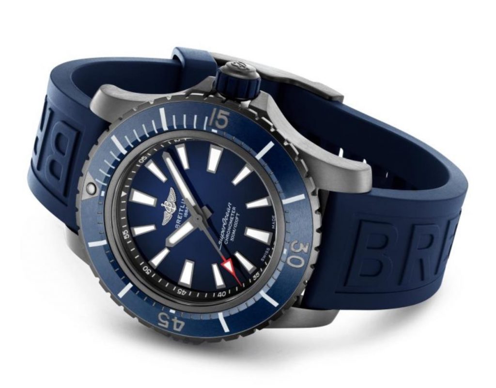 The blue dial fake watch has a blue strap.